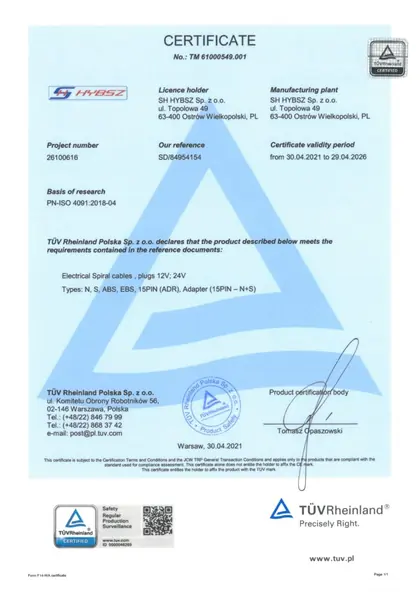 Skan dokumentu certyfikacyjnego